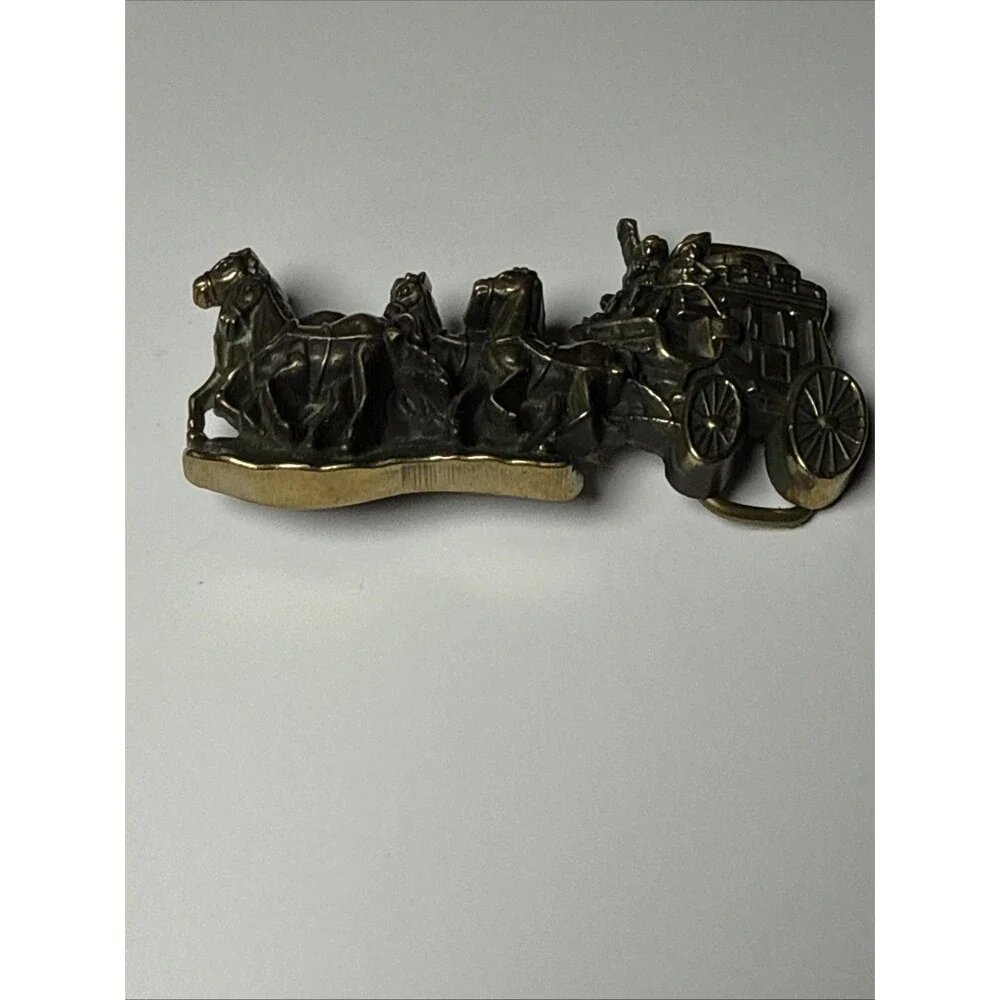 Vintage Baron's Brass Belt Buckle w/ Stagecoach & Horses 1979 3.75 Inches